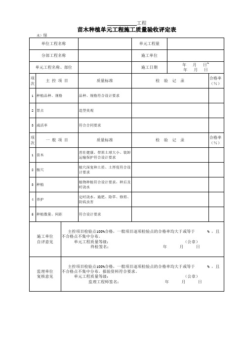 表(粤水)绿化4 苗木种植单元工程施工质量验收评定表