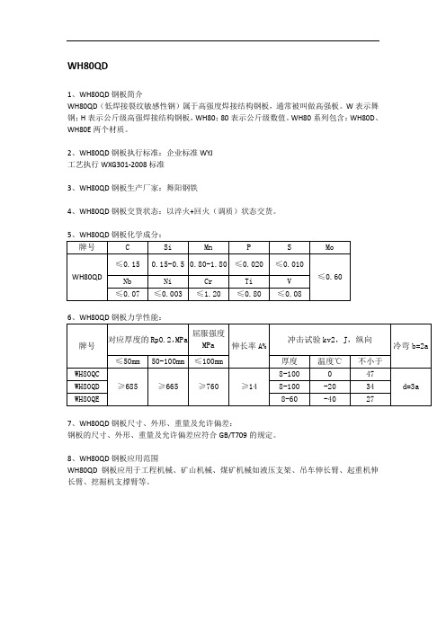 WH80QD钢板材质简介及应用范围