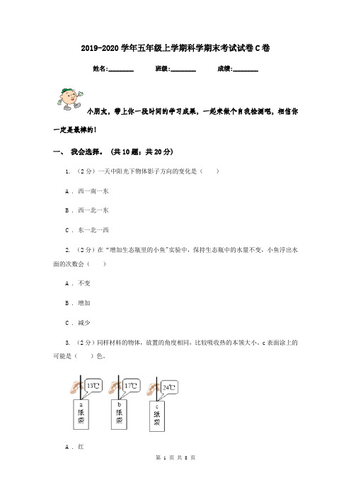 2019-2020学年五年级上学期科学期末考试试卷C卷