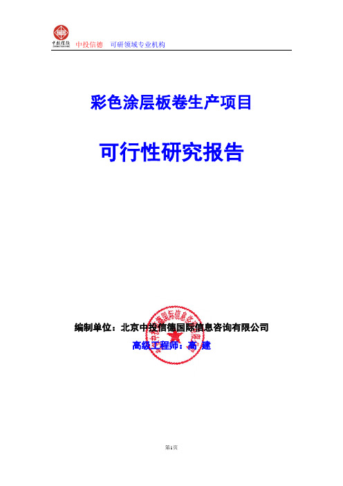 彩色涂层板卷生产项目可行性研究报告编制格式说明(模板型word)