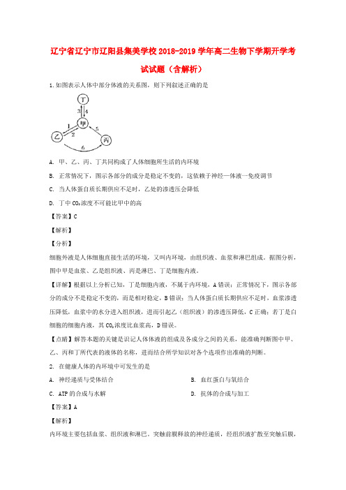 辽宁省辽宁市辽阳县集美学校2018-2019学年高二生物下学期开学考试试题(含解析)