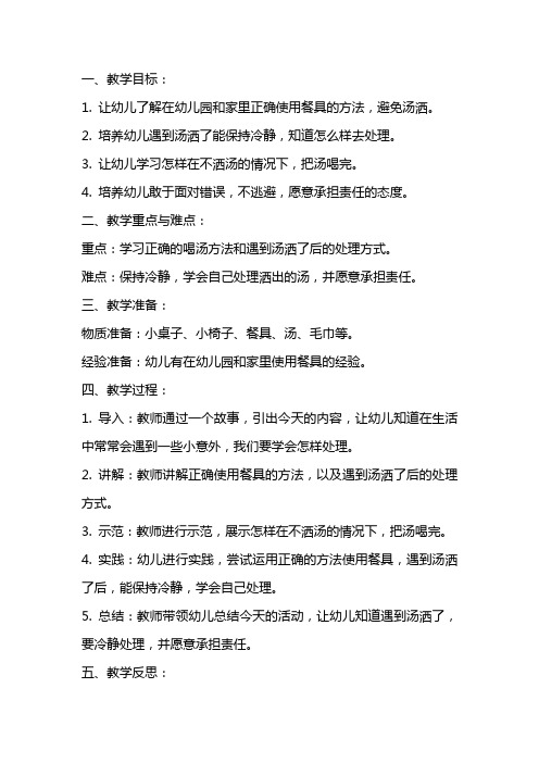 幼儿园小班安全优质课教案《汤洒了,怎么办》含反思