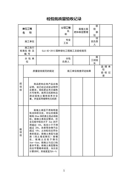 栽植土施肥和表层整理检验批质量验收记录