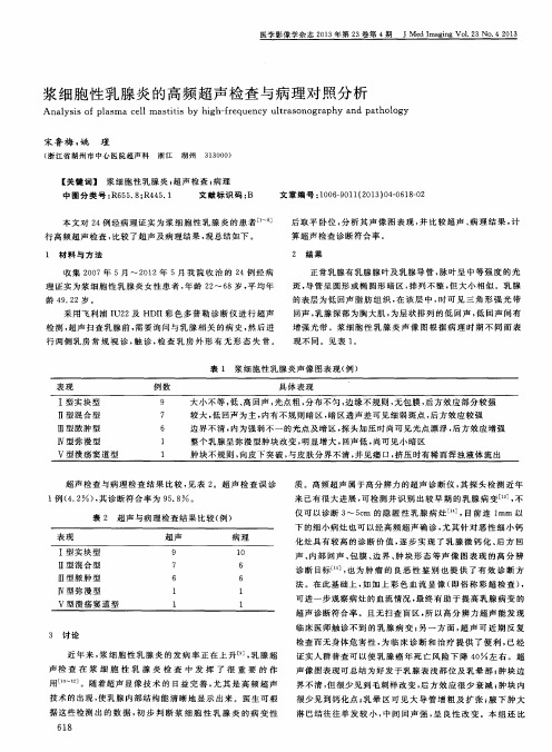 浆细胞性乳腺炎的高频超声检查与病理对照分析