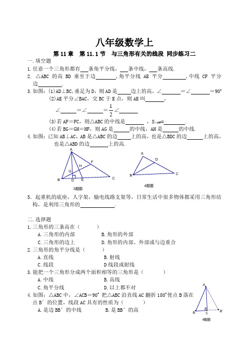 八年级数学上册  第11.1节  与三角形有关的线段 同步练习一二含答案