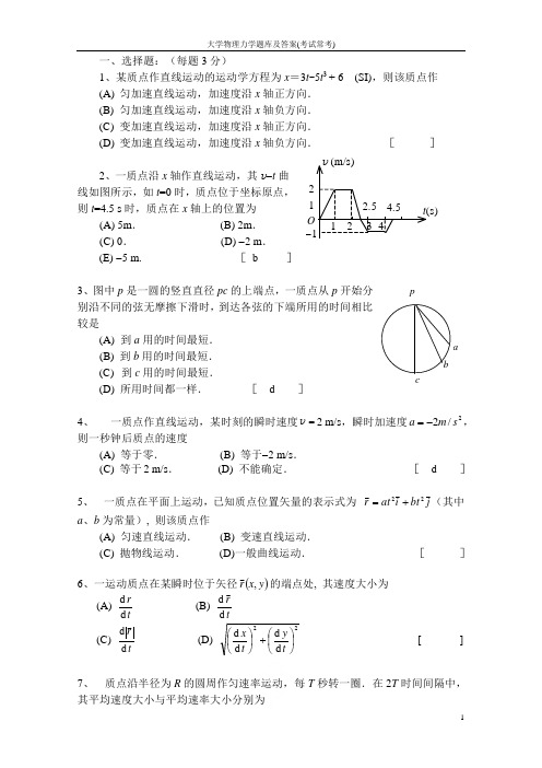 大学物理力学题库及答案(考试常考)