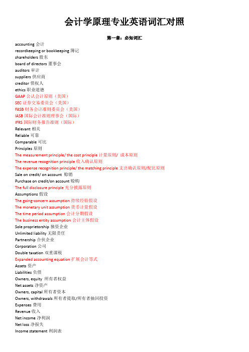 会计学原理专业英语词汇对照(第一二章)