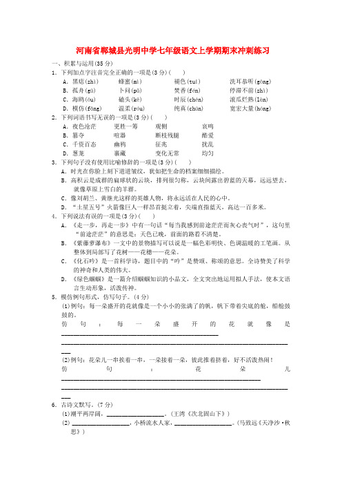 河南省郸城县光明中学七年级语文上学期期末冲刺练习(4)(无答案) 新人教版