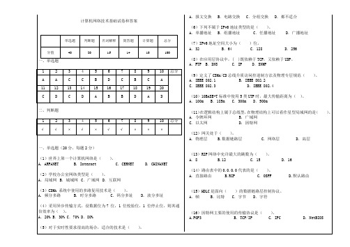 大学计算机网络技术基础试卷和答案