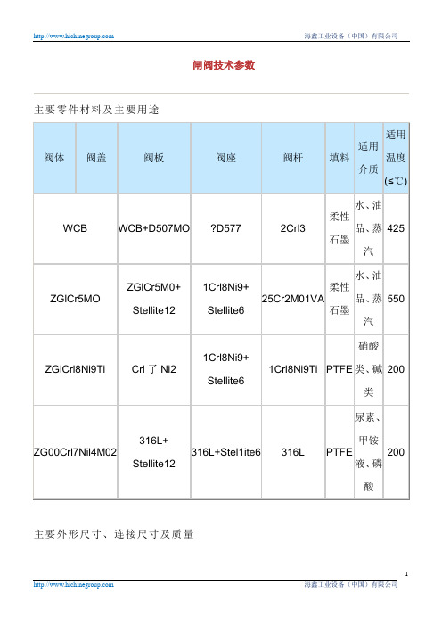 闸阀技术参数