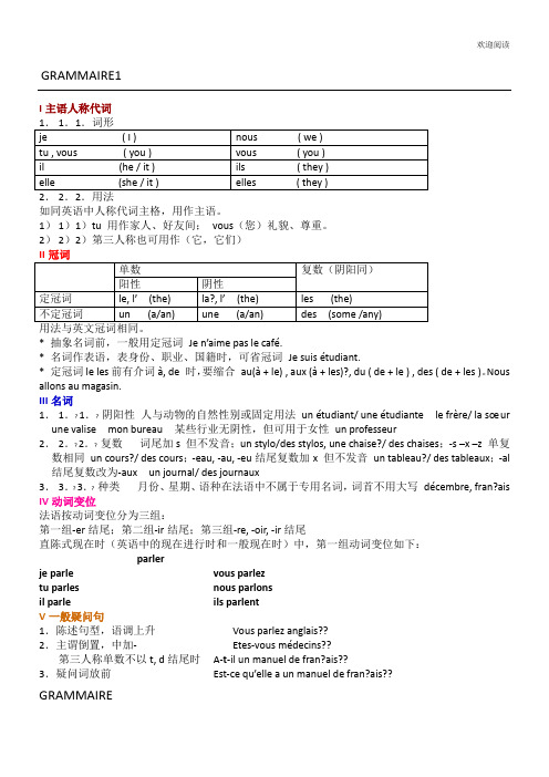 法语主语人称代词