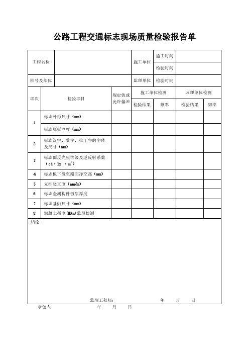 公路工程交通标志现场质量检验报告单范本