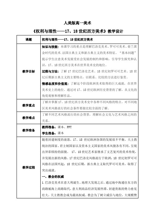 《权利与理性——17、18世纪西方美术》教学设计