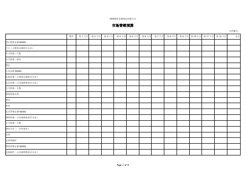 市场营销预算表