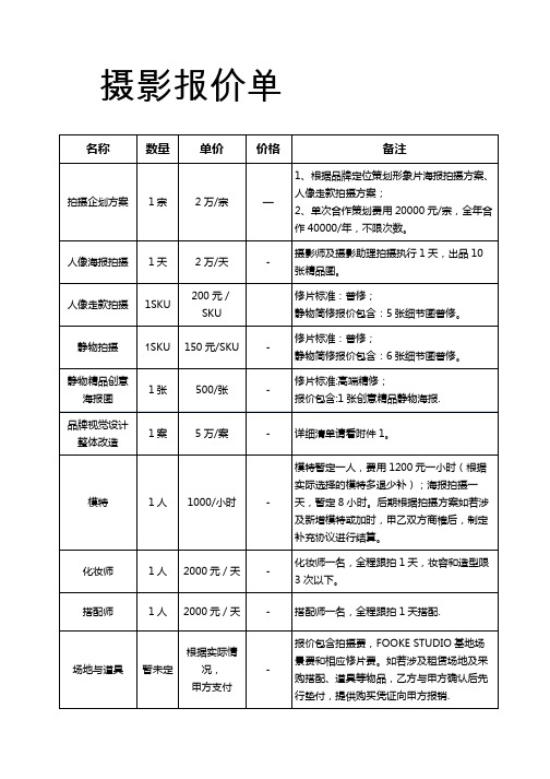 摄影报价单---精品模板