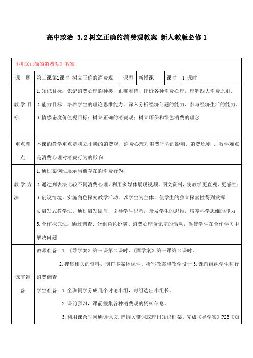 高中政治 3.2树立正确的消费观教案 新人教版必修1