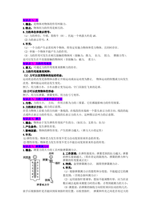 人教版初中物理第七章《力》知识点大全