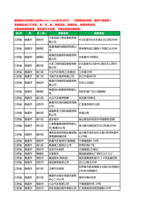 2020新版江苏省南通市汽车租赁有限公司工商企业公司商家名录名单黄页联系电话号码地址大全78家