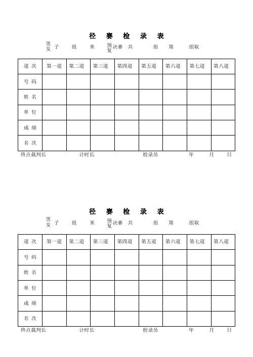 运动会各项表格