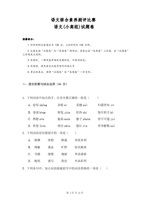 人教部编版六年级下册语文综合素养测评比赛试题卷