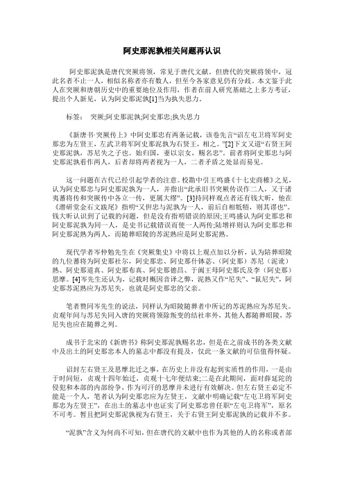 阿史那泥孰相关问题再认识