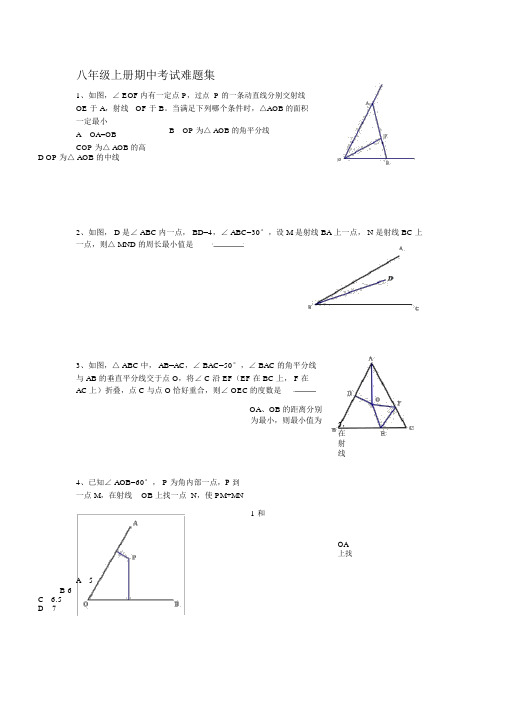 八年级上册数学期中考试难题集