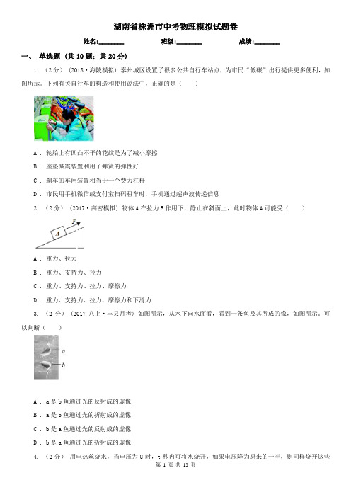 湖南省株洲市中考物理模拟试题卷