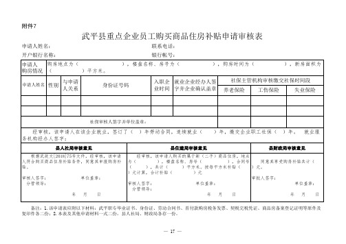 商品住房补贴申请审核表