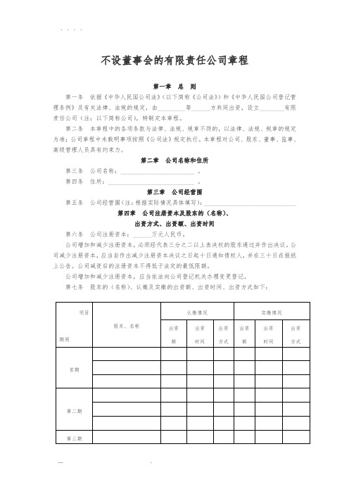 不设董事会的有限责任公司章程