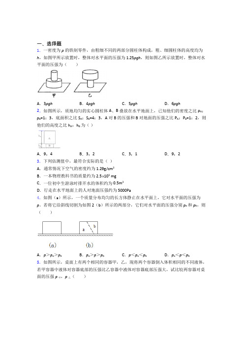 人教版第九章 压强单元 易错题专题强化试卷检测