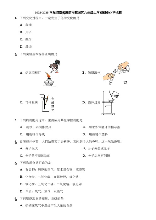 2022-2023学年河南省漯河市郾城区九年级上学期期中化学试题