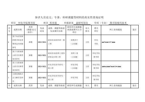 参评人员论文专著科研课题等材料的真实性查询证明