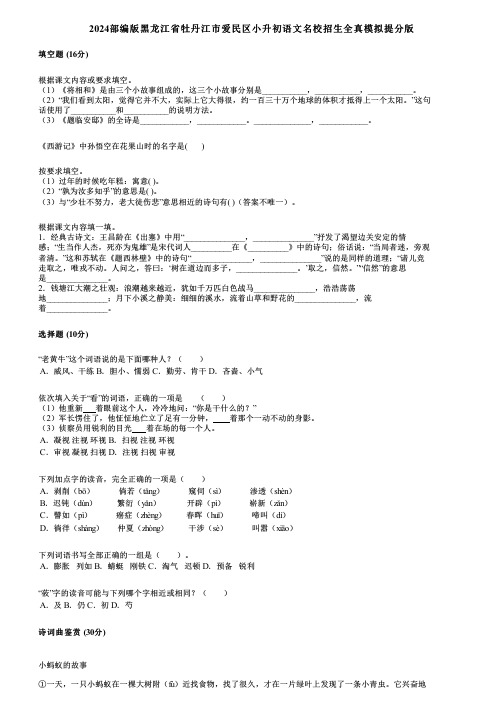 2024部编版黑龙江省牡丹江市爱民区小升初语文名校招生全真模拟提分版