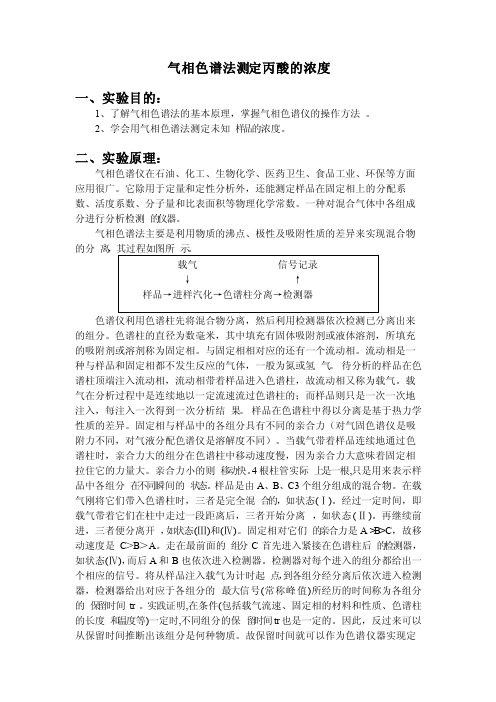 气相色谱法测定丙酸的浓度实验报告