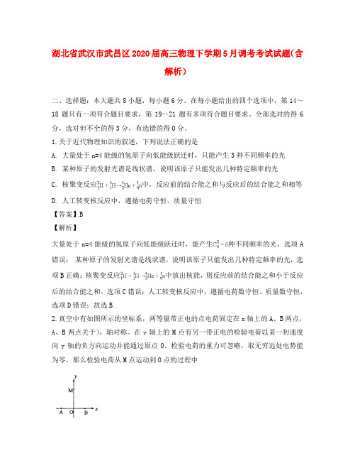 湖北省武汉市武昌区2020届高三物理下学期5月调考考试试题(含解析)