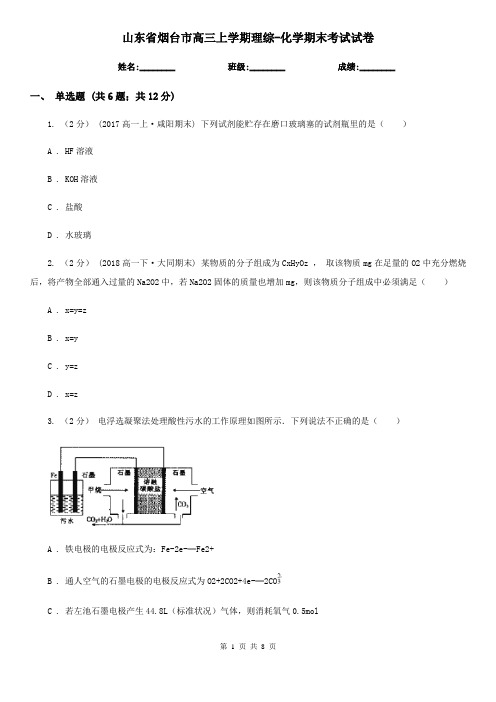 山东省烟台市高三上学期理综-化学期末考试试卷