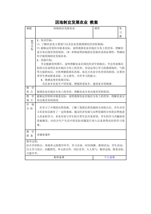 精品高中地理人教版区域地理 4.2 因地制宜发展农业 教案