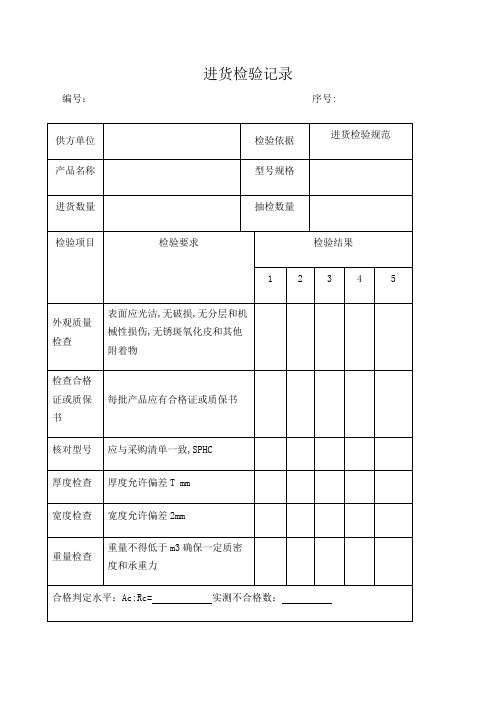 钢板进货检验记录