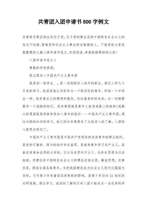 共青团入团申请书800字例文
