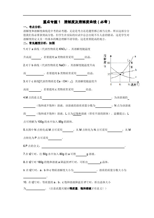 重点专题1  溶解度及溶解度曲线