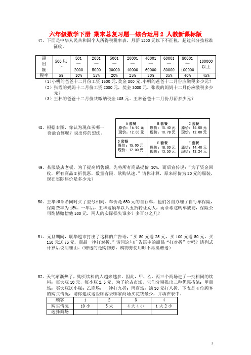 六年级数学下册：期末总复习题—综合运用2 人教新课标版