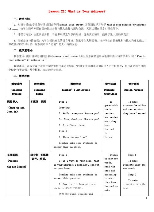 冀教版四年级英语下册Unit3AllaboutMeLesson21WhatisYourAddress教案