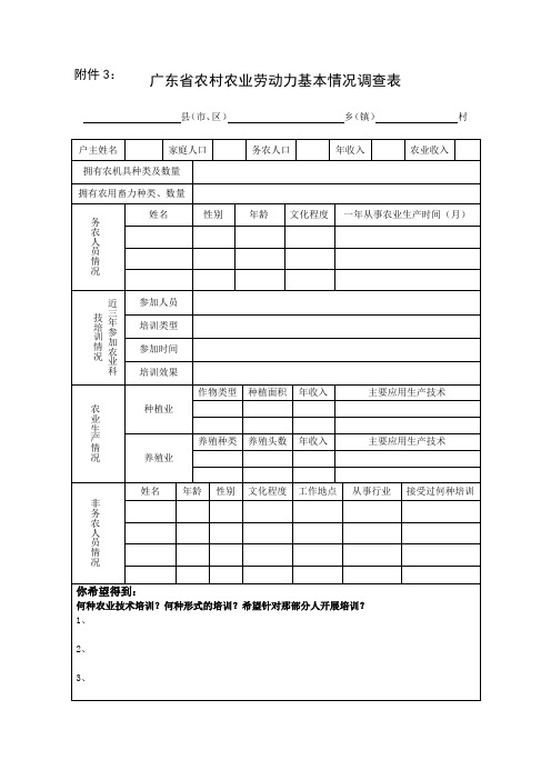 广东省农村农业劳动力基本情况调查表