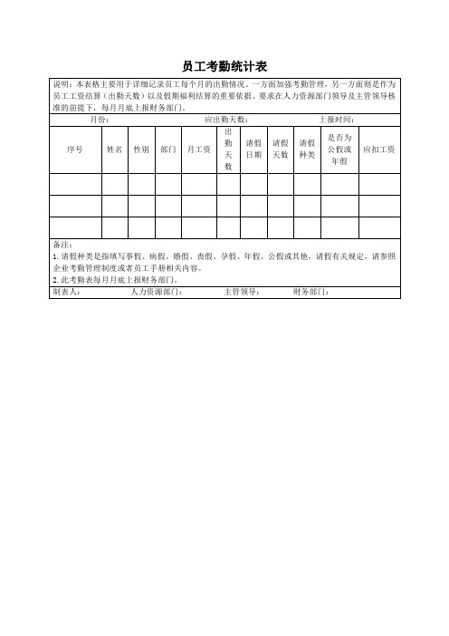 员工考勤统计表