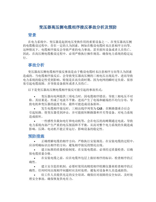 变压器高压侧电缆相序接反事故分析及预防