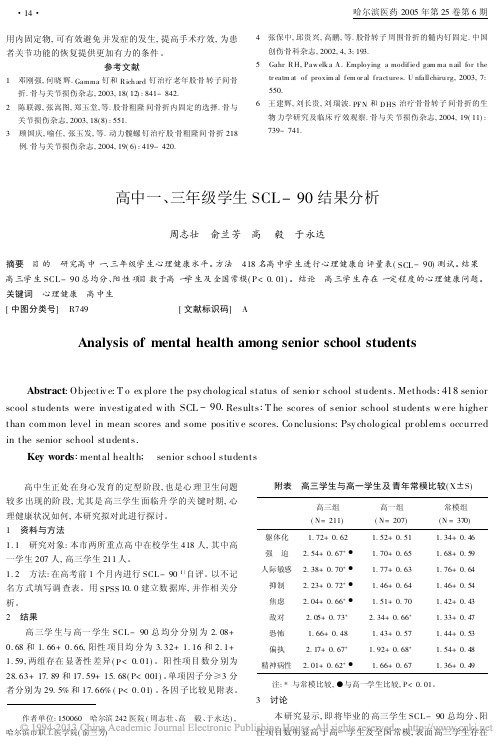 高中一三年级学生SCL90结果分析