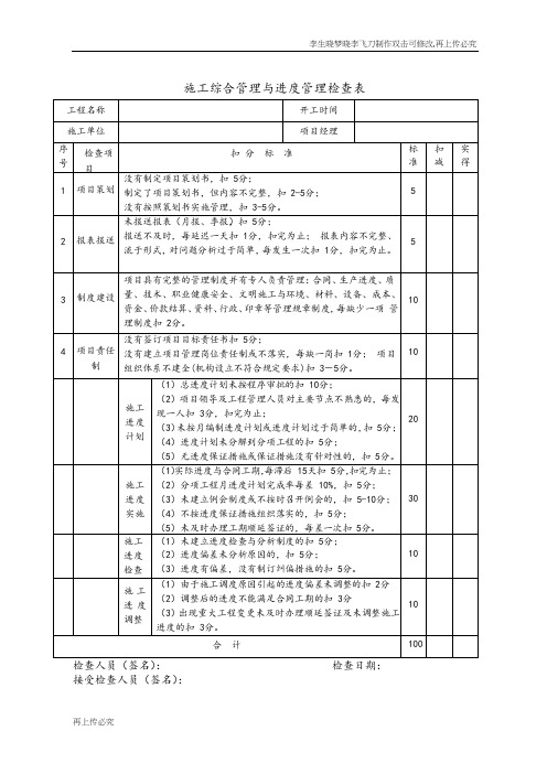 施工综合管理与进度管理检查表