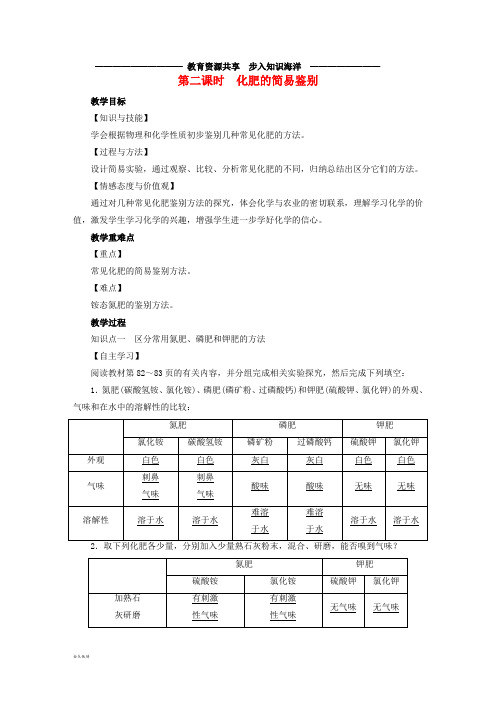  九年级化学下册第11单元盐化肥课题2化学肥料第2课时化肥的简易鉴别教案