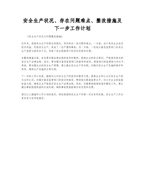 安全生产状况、存在问题难点、整改措施及下一步工作计划