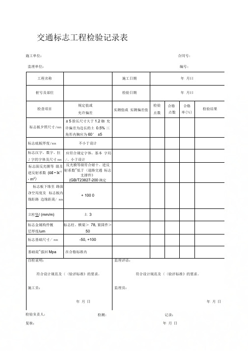 《交通标志工程检验记录表》